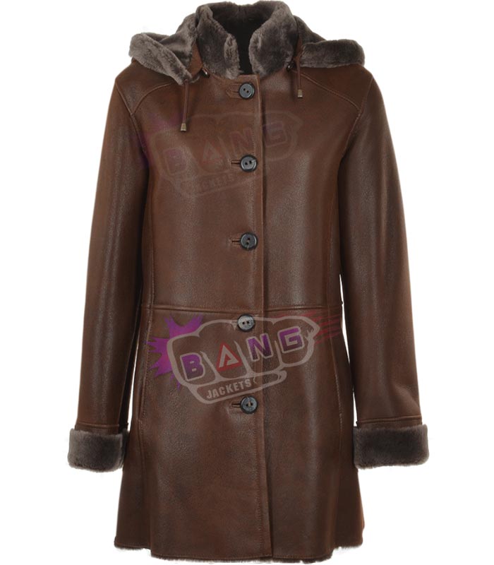 Buy Women Luxury Shearling Leather Winter Long Rain Trench Overcoat
