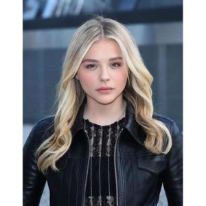 Chloe Moretz Black Leather Cropped Jacket