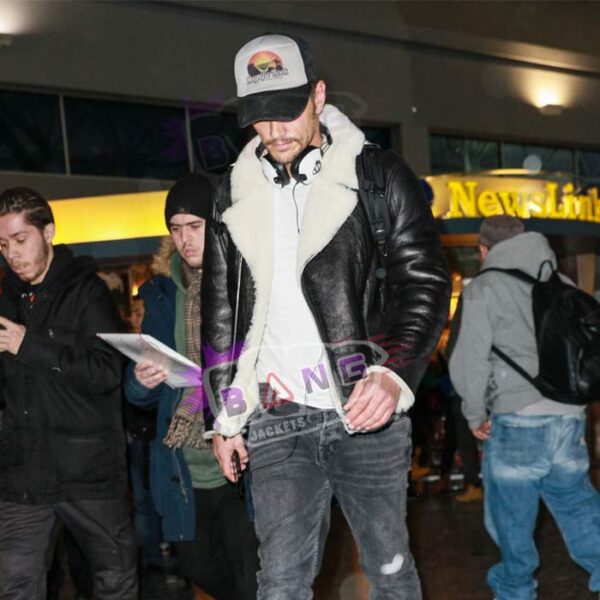 Get James Franco B3 Shearling Bomber Black Real Sheepskin Leather Mens Winter Jacket